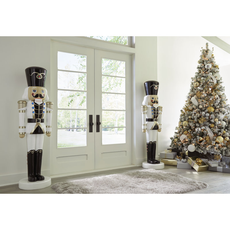 Nutcracker Soldier Sculpture 4Ft, 72'' H X 21'' W X 18" D, Black/White/Gold