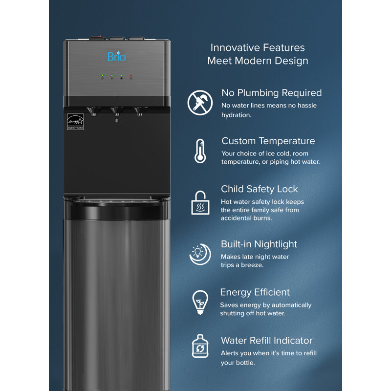 Brio Black Stainless Steel Bottom Loading Water Cooler Dispenser