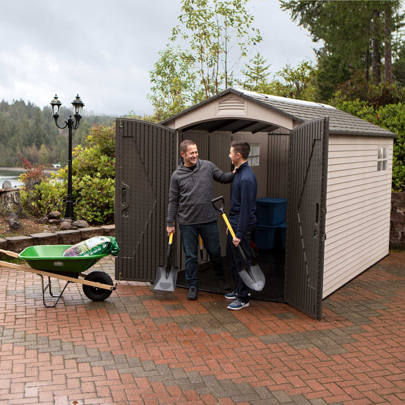 Lifetime 7 Ft. x 12 Ft. High-Density Polyethylene (Plastic) Outdoor Storage Shed with Steel-Reinforced Construction, Yes
