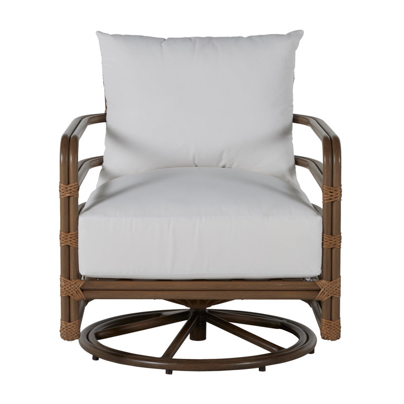 Malibu Swivel Patio Chair with Cushions, No Welt, Linen Chambray