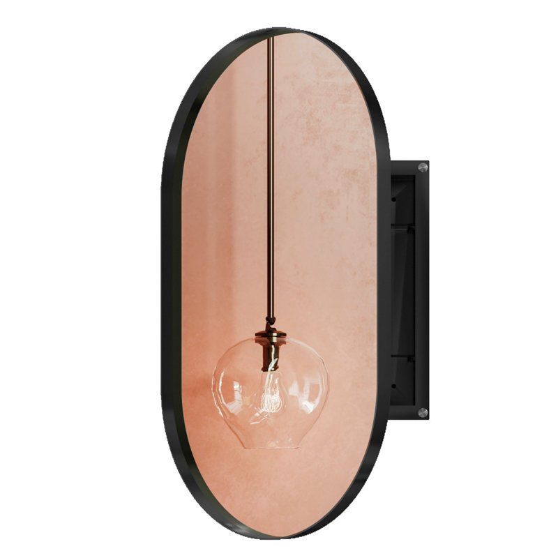 Miroir ovale encastré pour pharmacie, Noir mat