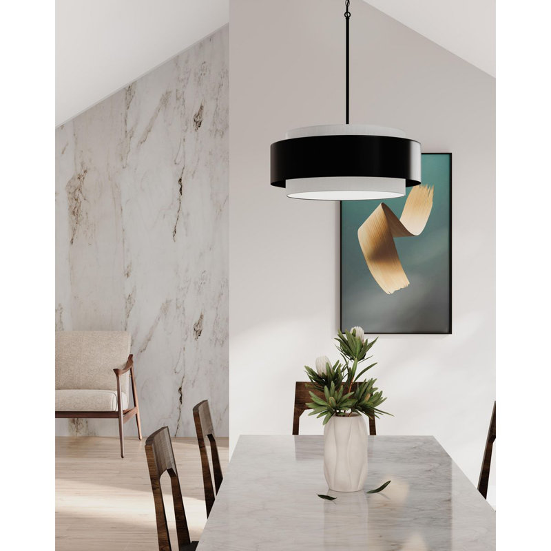 Luminaire suspendu tambour 3 lumières Myrteza, Noir mat, H 12,62 po x l 22 po x P 22 po