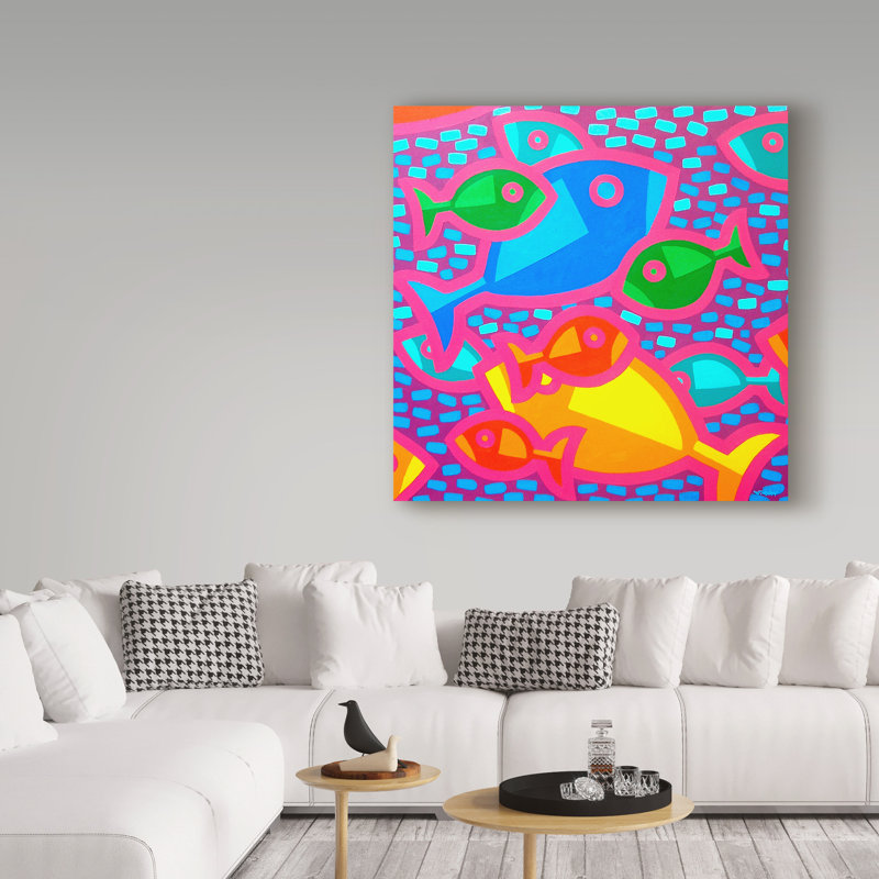 « funky fish », reproduction d’impression sur toile tendue, H 14 po x l 14 po x P 2 po
