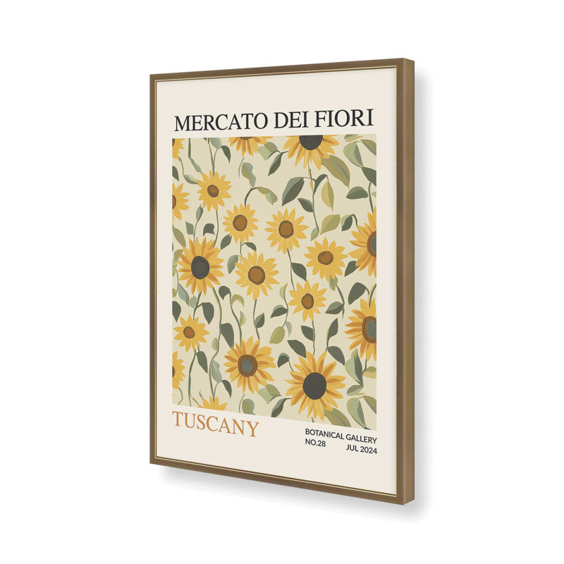 Imprimé de marché aux fleurs d'été Toscane, Reproduction encadrée sans passe-partout, Or brossé