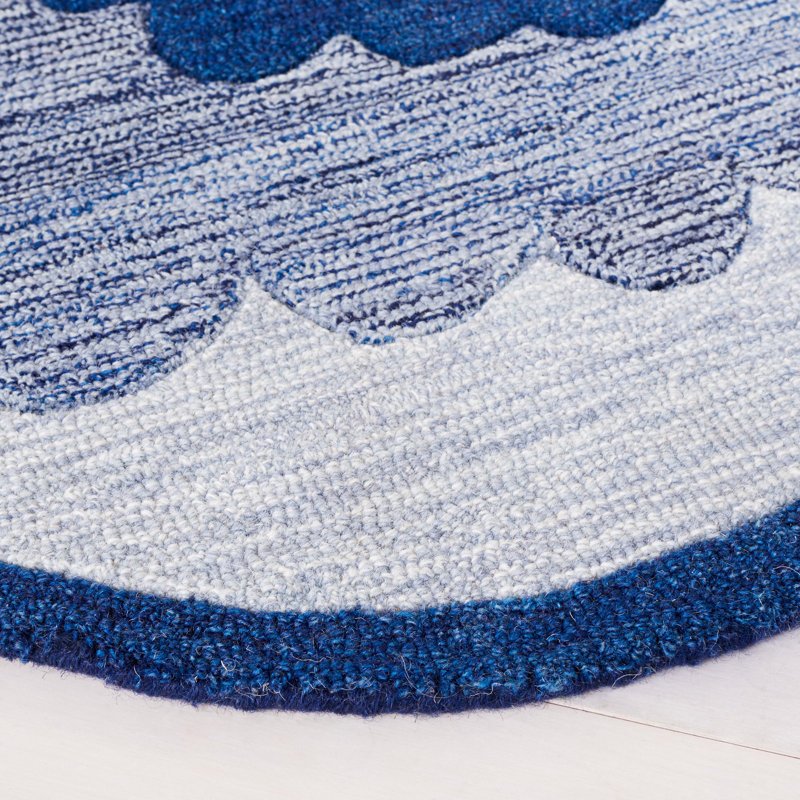 Ciane Novelty Hand Tufted Wool/Cotton with Cotton Backing Floral Rug in Blue/Gray, Round 6'