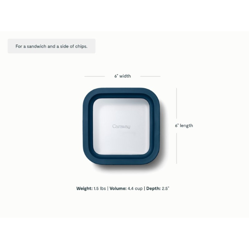 4.4 Cup Glass Food Container Square Shape W/ Lid, Navy