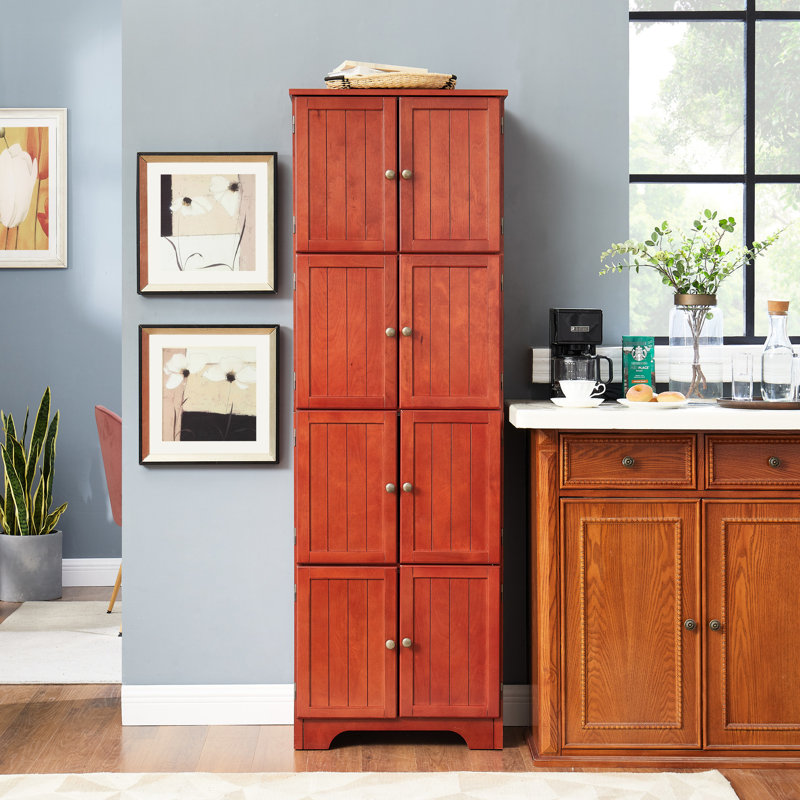 8-door Storage Cabinet With 4 Shelves, Cherry, Enhances Home Options 8 Doors Tall Unit, Cherry, Ideal For Living, Kitchen, Dining Areas