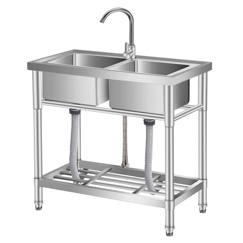 Stainless Steel Utility Sink with Tap & Workbench – Freestanding Single Bowl Catering Sink – 84 x 46 x 76 cm, Heavy Duty for Outdoor, Garage, Garden, Laundry Room