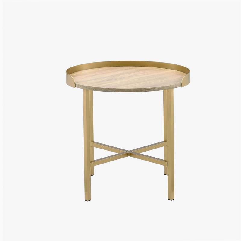Table de bout à plateau en chêne et or