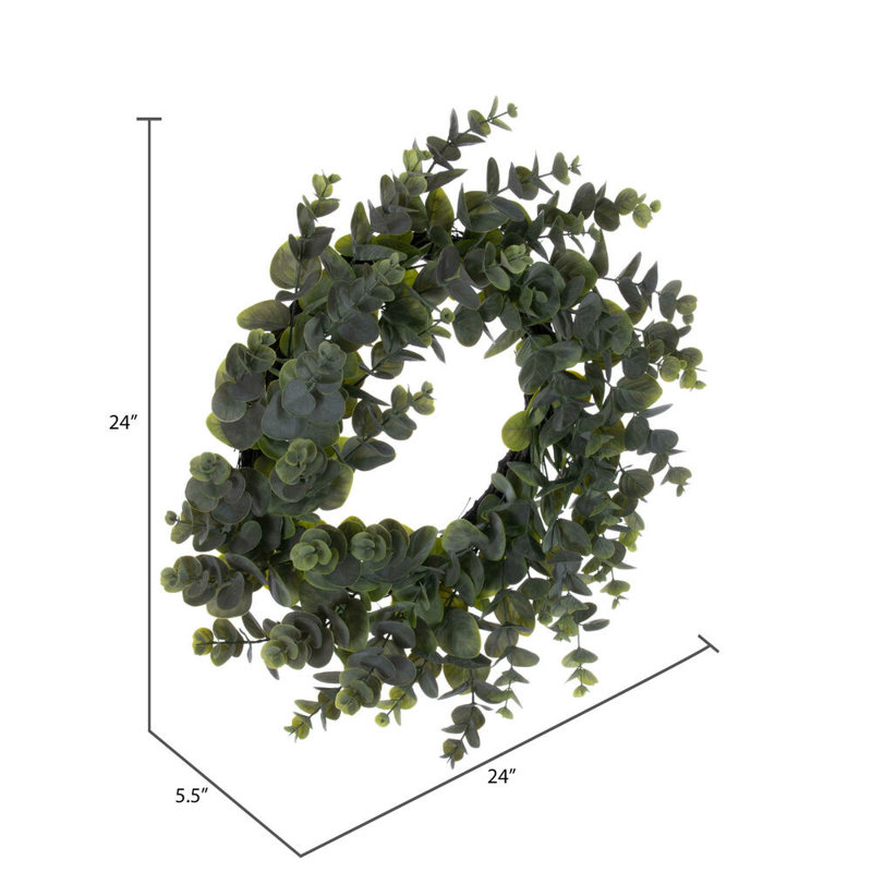 Faux Eucalyptus Plastic 24'' Wreath, Green