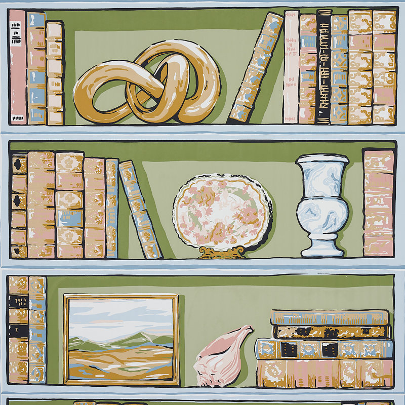 Natalies Library Wallpaper, Celadon