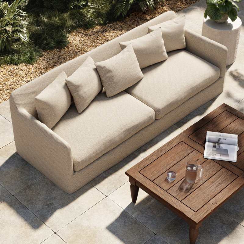 92'' Wide Wood Patio Sofa with Cushions, Faye Sand