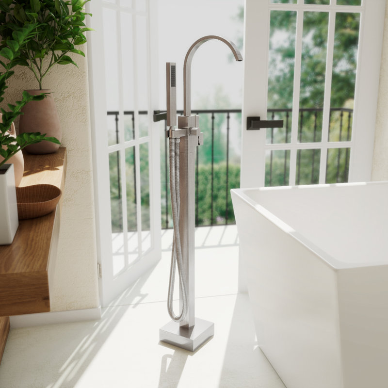 DreamLine Levantine 38 in. x 9 in. Freestanding Tub Faucet with Handshower, Brushed Nickel