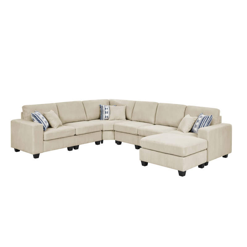 Erstonia Sectional With Ottoman, Beige Corduroy