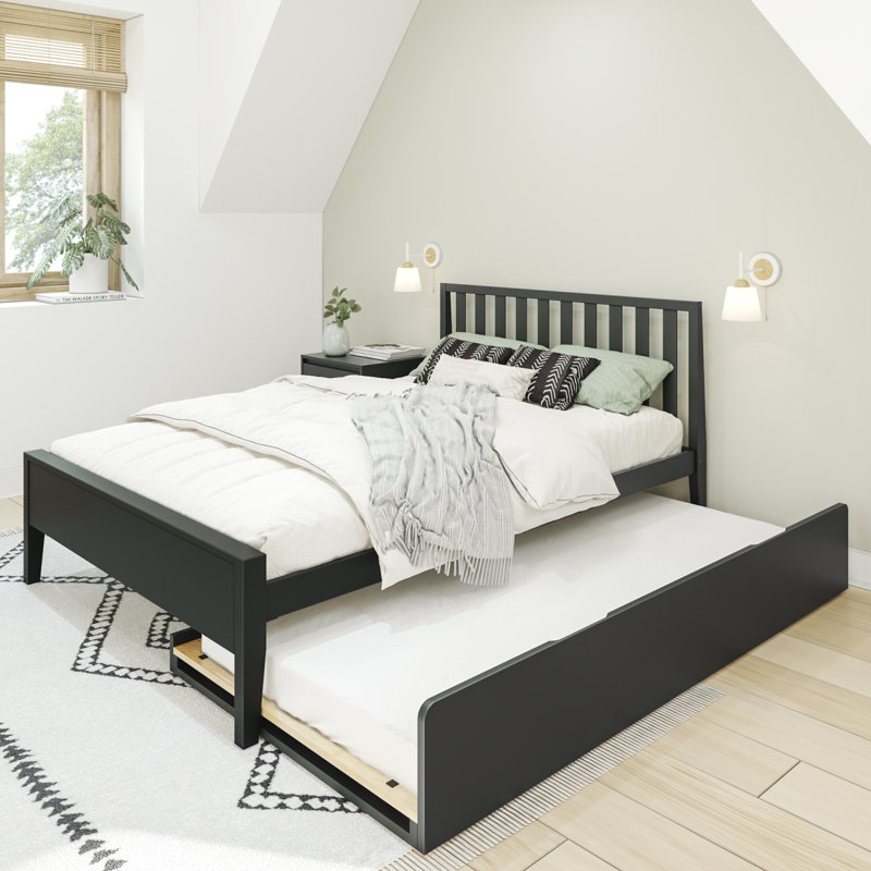 Brubaker Solid Wood Panel Bed, Double, Noir
