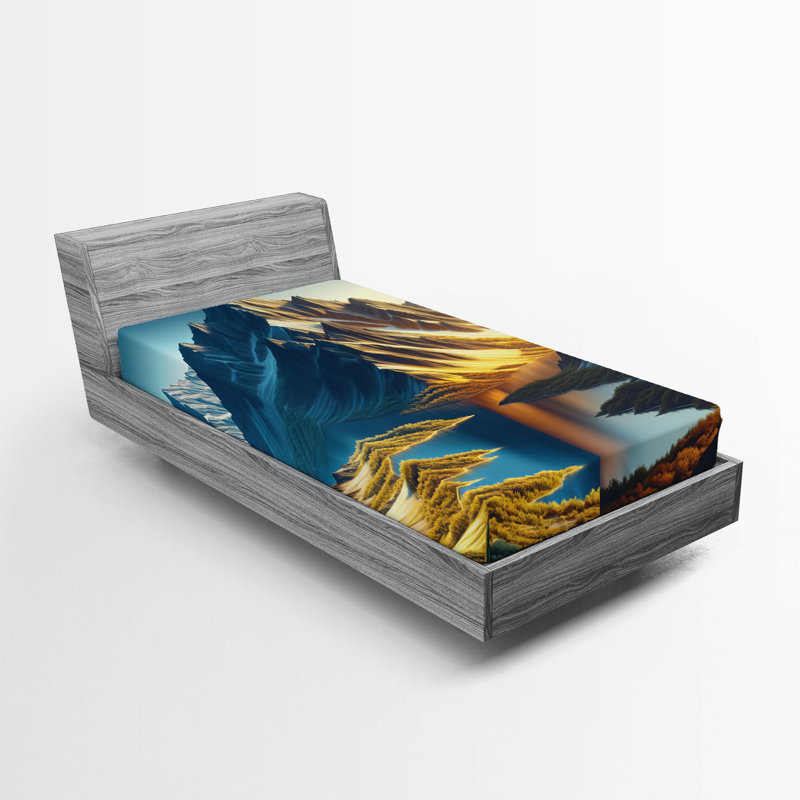 Drap-housse Ambesonne Lake_ Dreamy Art Snowy Mountains Sun_ Sea Blue Dark, Drap-housse de taille simple