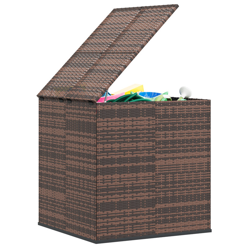 Water Resistant Poly Rattan Deck Box in Black, 40.9" H x 39.4" W x 38.4" D, Brown