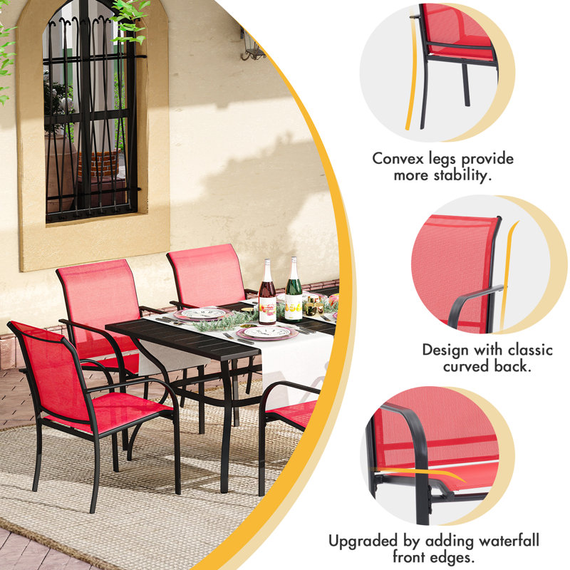 Wasil 4 - Person Patio Dining Set with Square Table, Black/Red