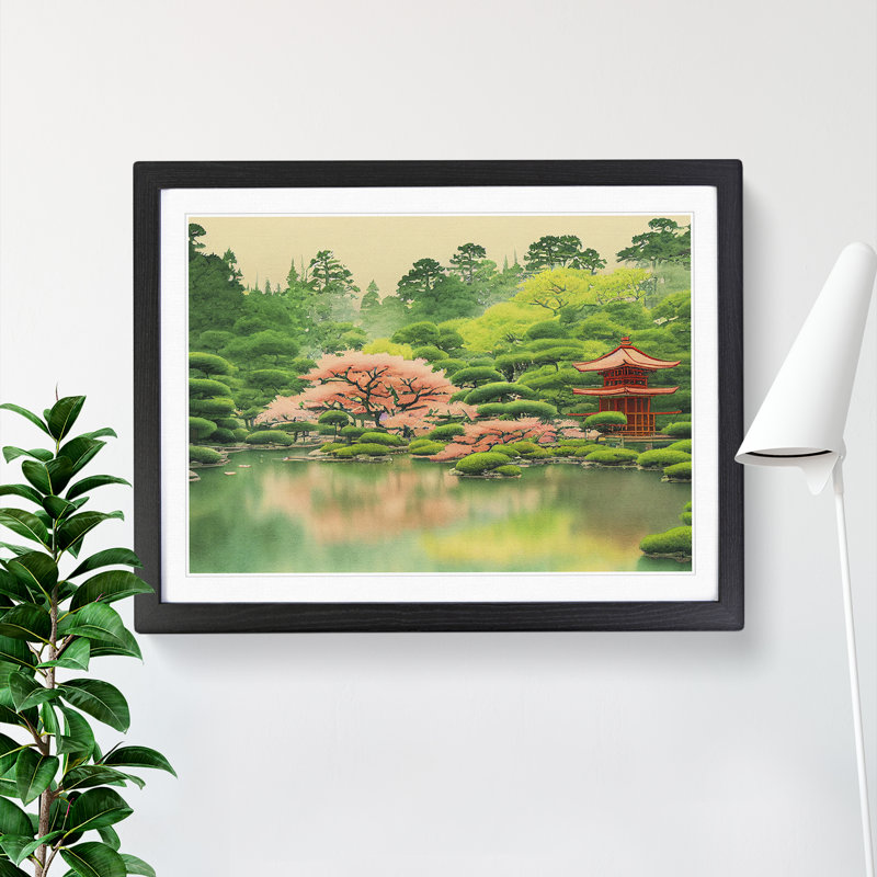 Japanese Garden Pond Vol.5 - Single Picture Frame Painting, Black, 46cm H x 64cm W x 2cm D