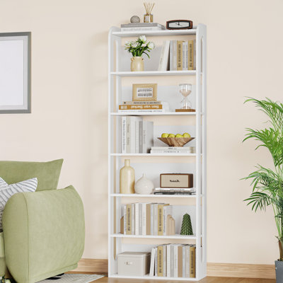 Bookcase, 6-Tier/7-Tier Bookshelf, Storage Shelving Unit, White Wooden Standing Shelf with Open Compartments, for Living Room, Home Office, Dinning Room, 24 × 60 × 181.4 cm, White 