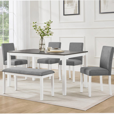 6-Piece Dining Table Set With Bench And Chairs, Wooden Dining Table Set For Kitchen, Dining Room