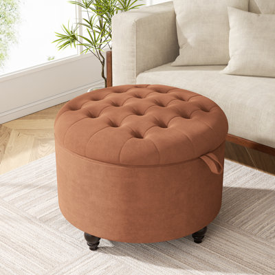 Button-Designed Upholstered Ottoman With Storage