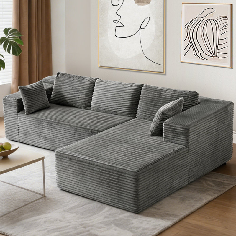 Canapé modulaire Cloud en deux boîtes, canapé modulaire compressé avec assise profonde, Velours côtelé gris