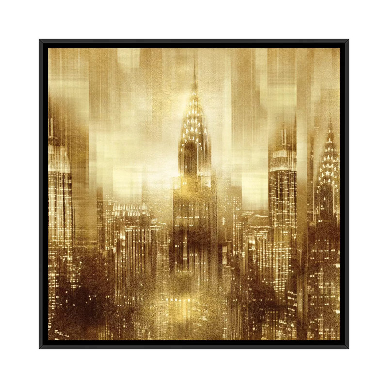 Kate Carrigan, «NYC - Reflections in Gold I», impression sur toile, H 18 po x l 18 po x P 1,5 po, Toile avec cadre noir