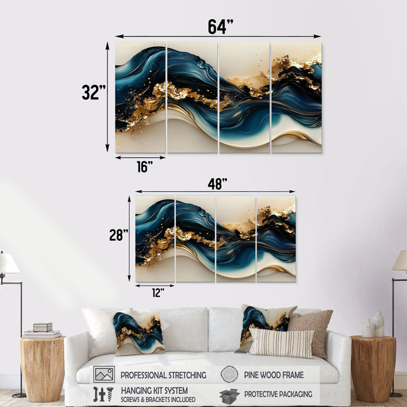 Champlon - art mural vagues - décoration murale moderne, 4, H 28 po x l 48 po