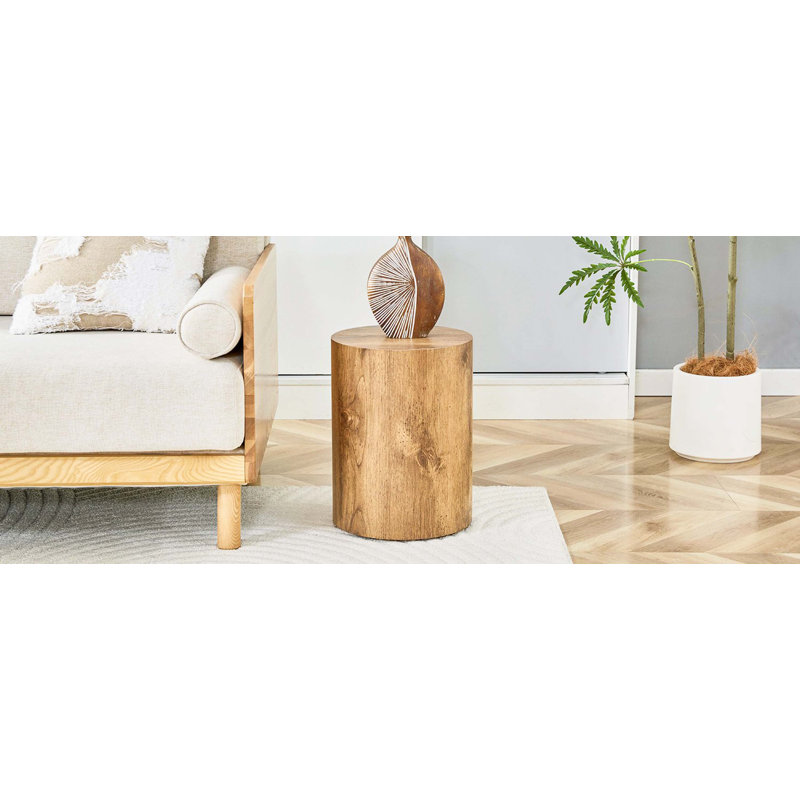 Table basse cylindrique, panneau de fibres à densité moyenne à grain de bois, style industriel, 15.7" H x 11.8" L x 11.8" W