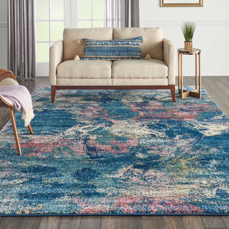 Tapis bleu marine à motif abstrait Dreya, Rectangle 7 pi 10 po x 10 pi 6 po