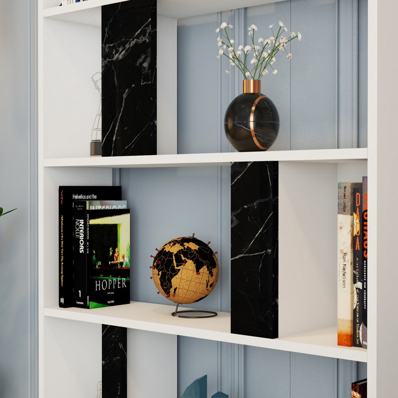 Derrius 180cm H x 90cm W Library Bookcase, White/Black