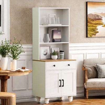 Farmhouse Storage Cabinet With 4 Gourd-shaped Legs, 1 Drawer, 1 Cabinet And Open Shelves by Charlton Home