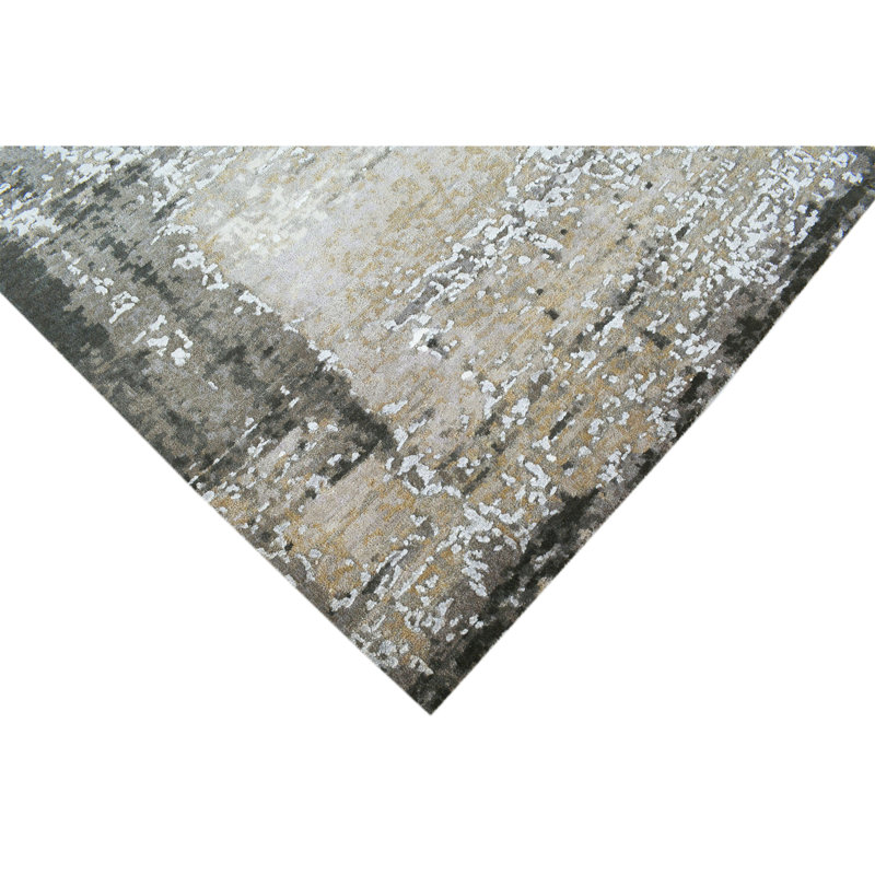 Hand Knotted Abstract Area Rug in Silver/Charcoal, Rectangle 9' x 12'