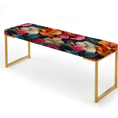 Tropical Paradise Botanical Paradise - Floral Upholstered Gold Bench