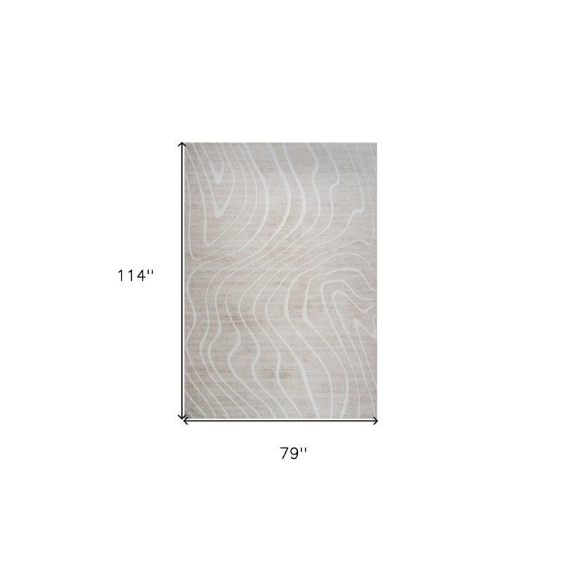 Tapis abstrait beige et ivoire 7 pi x 10 pi