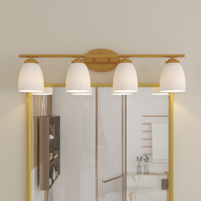 4-Lights Vanity Wall Light with Ribbed Frosted Glass Shades
