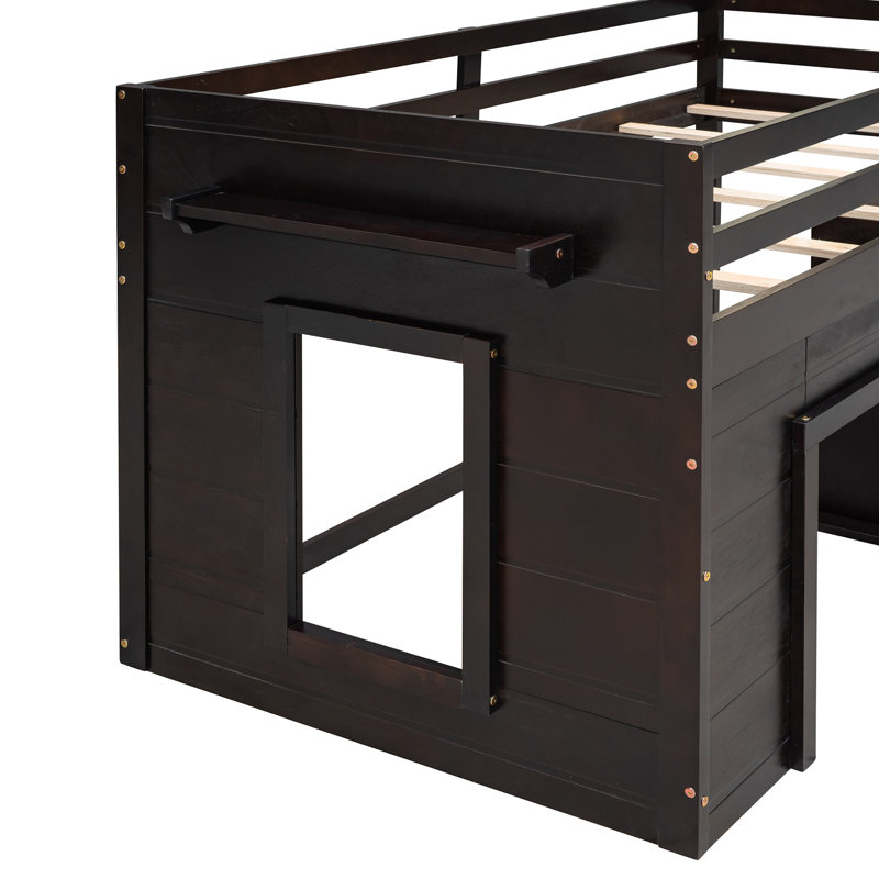Lit mezzanine simple avec armoire et tablette, Espresso