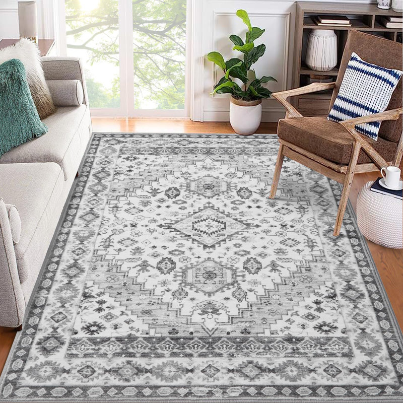 Machine Printed Area Rug, Gray, Rectangle 120 x 170 cm