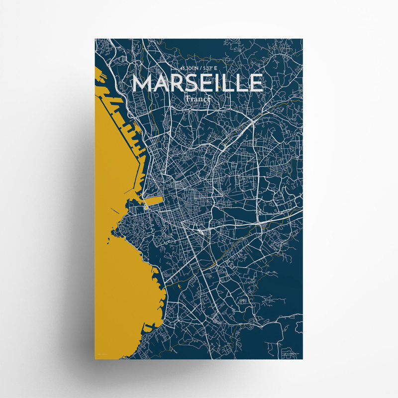 Marseille City Map In Amuse - No Frame Print, 17cm H x 11cm W x 0.05cm D