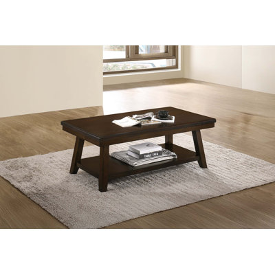 Table basse à finition noyer avec rangement sous la table, placage en bois d'hévéa | Idée de cadeau