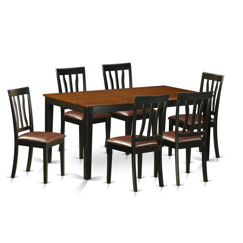 Ensemble de mobilier de salle à manger 7 pièces composé d'une table de cuisine rectangulaire avec rallonge papillon et 6 chaises en similicuir, noir et cerise