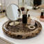 Plateau décoratif en marbre naturel pour bijoux, maquillage et articles essentiels | Plateau rond pour meuble-lavabo avec base antidérapante pour salle de bain, chambre à coucher et table basse