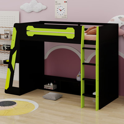 Lit mezzanine avec bureau, tablettes de rangement multiples