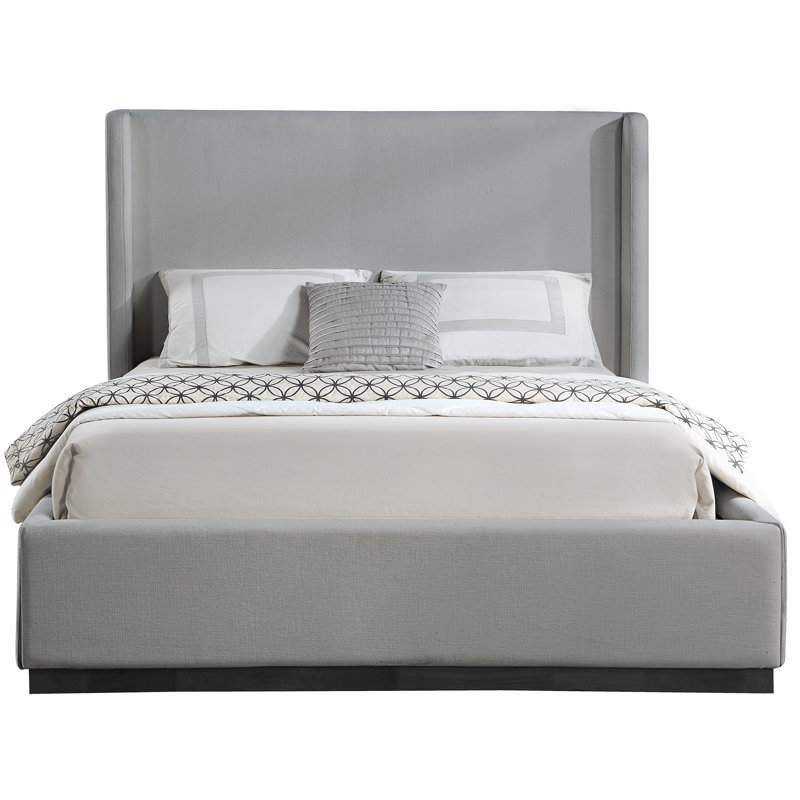 Earby Upholstered Panel Bed, Grey Linen Textured Fabric, Full / Double