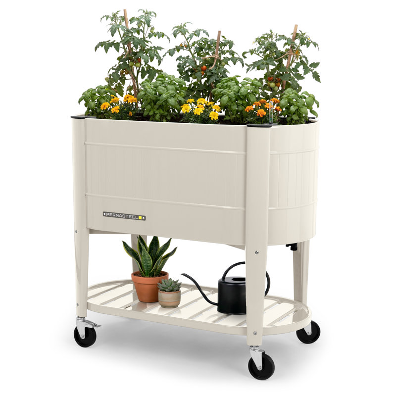 Permasteel Raised Garden Bed With Legs, 40×20×37 In, Planter Box With Engrow Truesoil Technology For Vegetables, Flowers, Herbs, And Fruit, Outdoor Indoor, Storage Shelf, Ivory