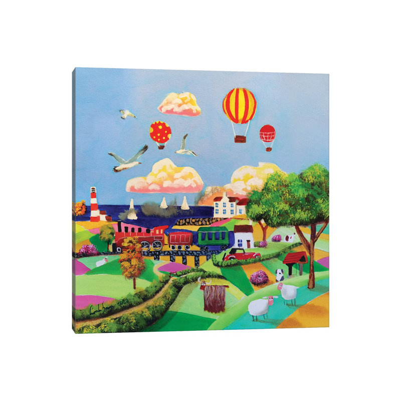 Red Steam Train by Gordon Bruce - Painting on Canvas, Wrapped Canvas, 45.72 cm H x 45.72 cm W x 3.175 cm D