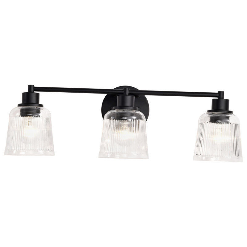 Amissa - coiffeuse - finition noir mat - verre nervuré transparent, 24 po de largeur, Trois lumières