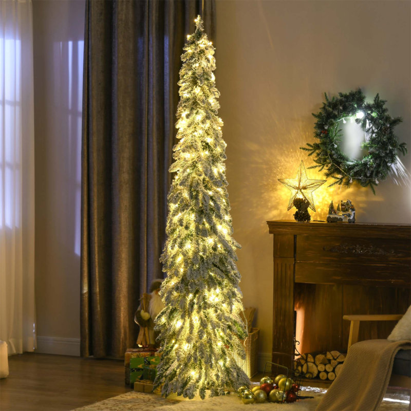 Arbre de Noël artificiel de 7 pi avec 534 branches floquées et 350 lumières DEL chaudes et colorées, forme Downswept, 82.8"