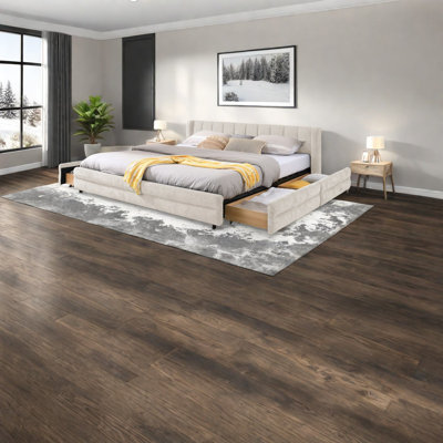 Lit moderne très grand avec rangement, revêtement en chenille moderne